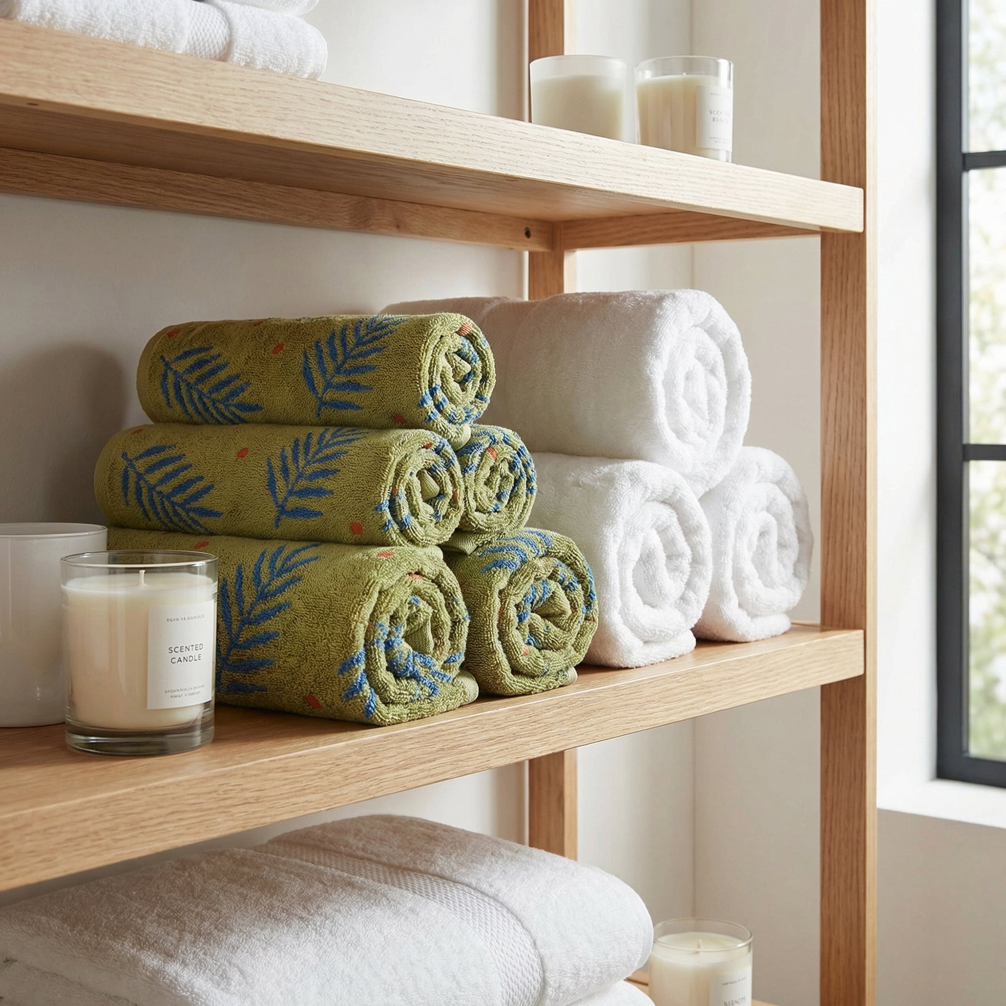 Unique Bargains Cotton Soft Hand Towel Leaf Pattern Absorbent Towel Green 29" x 13"