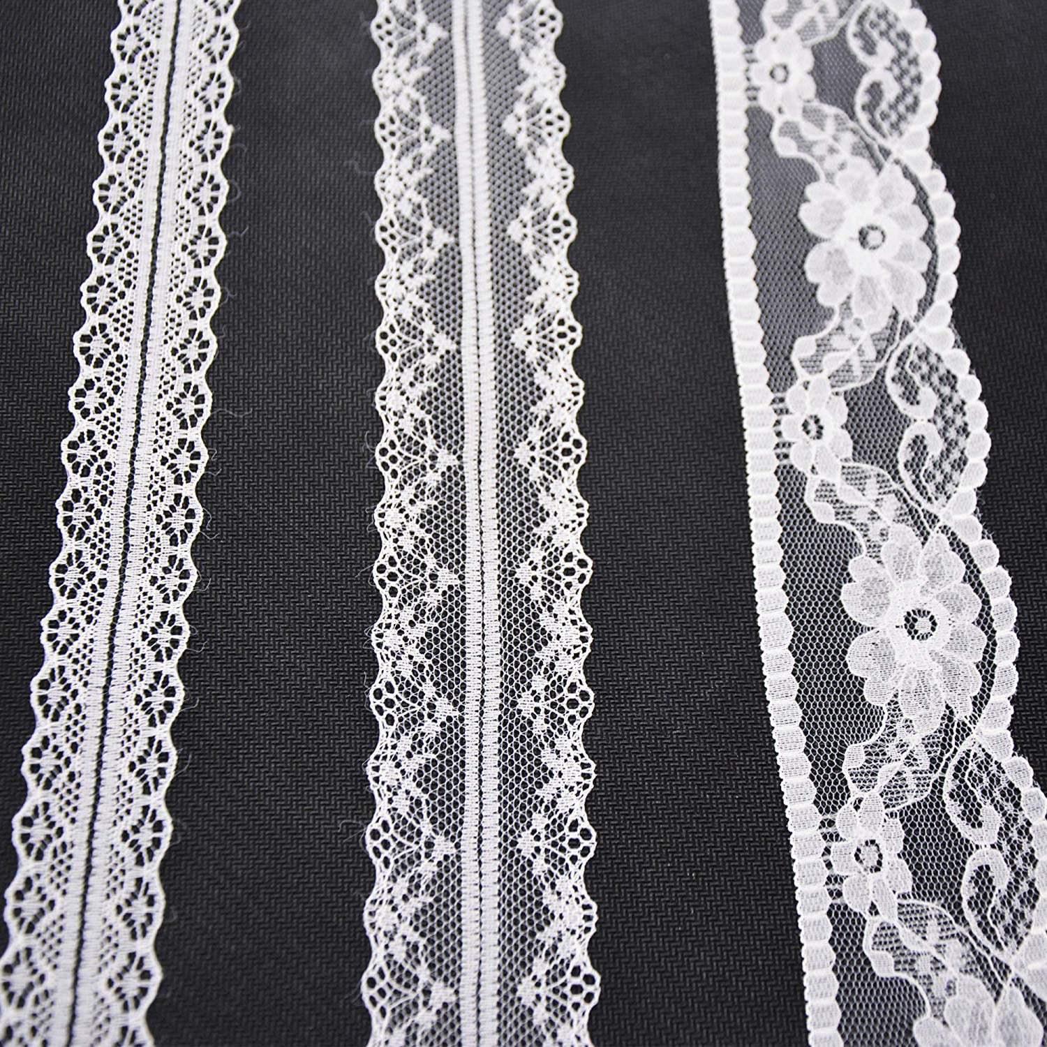 WHITE//SILVER~3 Inch Wide Floral Flat Lace Trim~By 10 Yards