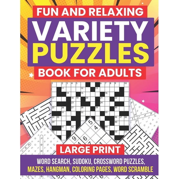 Fun and Relaxing Variety Puzzles Book for Adults, (Paperback)