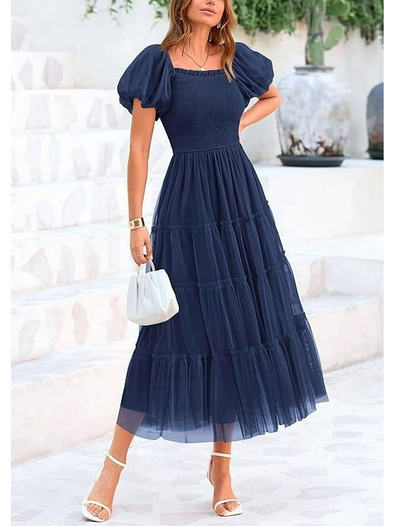 knee length dresses for ladies Leap of Faith Frill Shoulder Tulle Midi Dress White main image 0