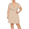thumbnail image 1 of Vestido de Verano de Manga Corta para Mujeres de Verano Sexy de Tamaño Grande Vestido de Cuello en V de Color Sólido, Poliéster, 1 of 7
