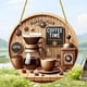 thumbnail image 5 of Juego de café artístico, disco plano 2D, decoración para fotos, accesorios colgantes, carrito de metal con ruedas, base de madera, diseño de 2 niveles, plegable, portátil, impresión de alta, 5 of 7