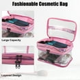 thumbnail image 3 of Unique Bargains 1 Pcs Double Layer Makeup Bag Cosmetic Travel Bag Case Make Up Bag Clear Bags Pink, 3 of 6