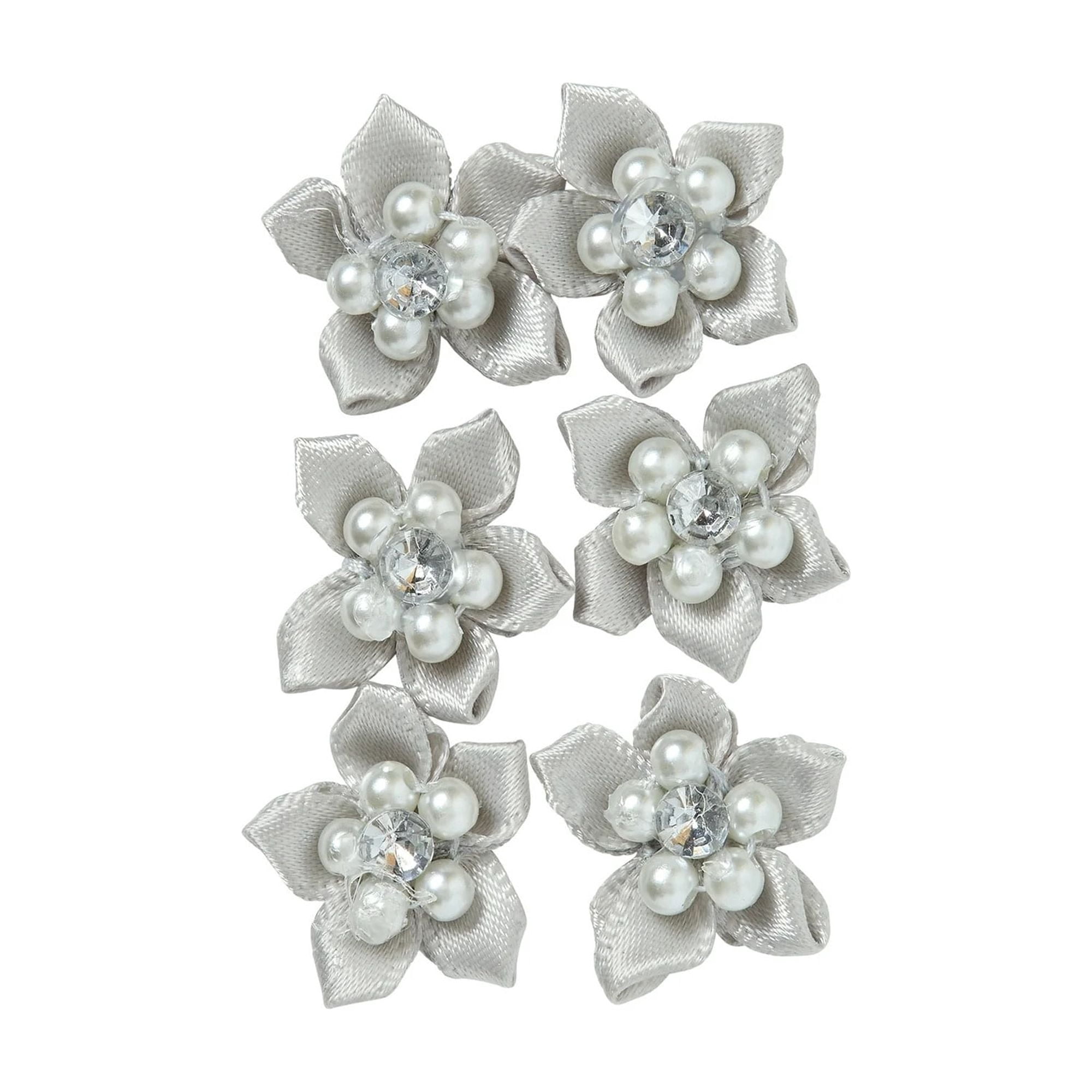 Hello Hobby Accessory Flowers with Gems, Gray, 6 piece