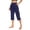 Navy, variant on Wutalume Women's High Waist Side Slit Capri Pants with Pockets Elastic Wide Leg Casual Loose Fit Summer Beach Trousers,Black L