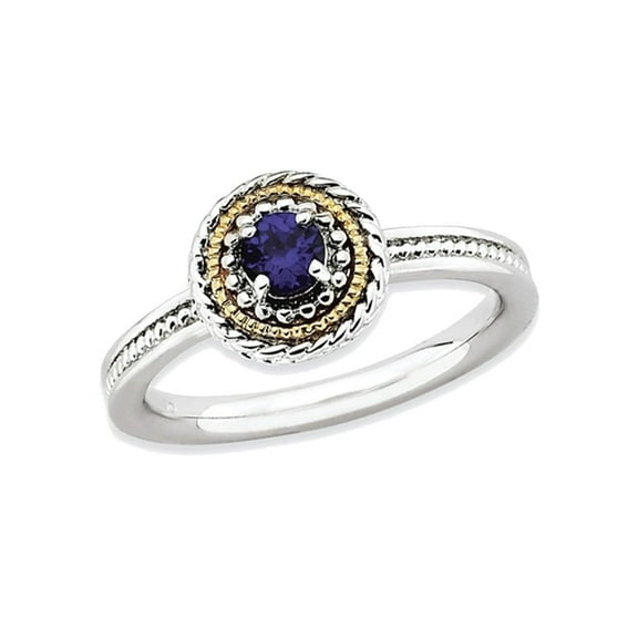1/3 Carat (Ctw) Lab Created Blue Sapphire Ring in Sterling Silver with 14K Gold Accents for Women