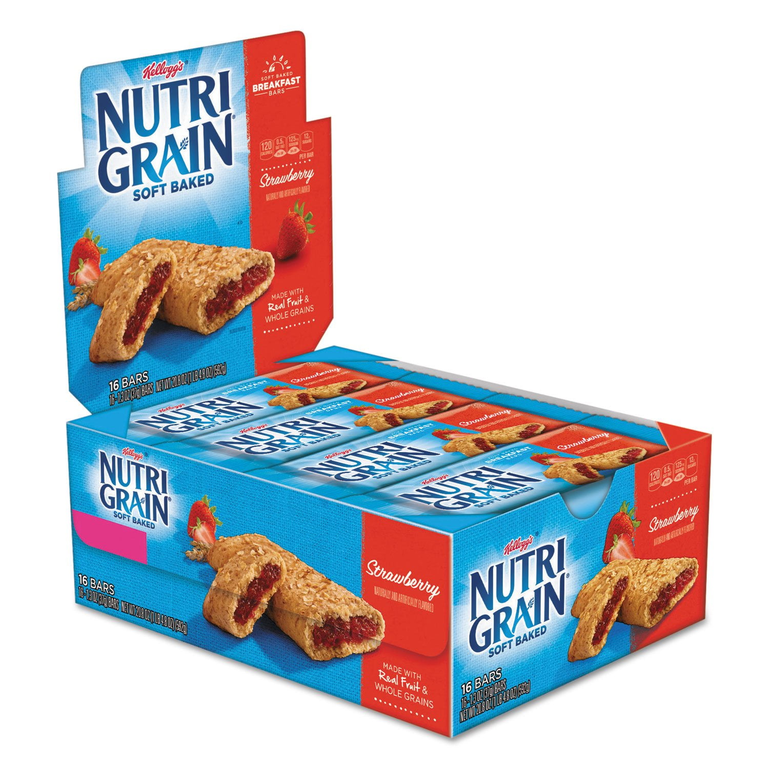 KELLOGGS 35945 Nutri-Grain Cereal Bars, Strawberry, Indv Wrapped 1.3Oz Bar, 16/Box