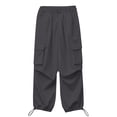 thumbnail image 2 of Girls' High Waist Cargo Pants, Solid Color Straight Leg Loose Fit Workwear Trousers with Utility Pockets,Trendy Street Style Pants for Casual Outfits, Outdoor Play, Elastic Waist for Easy Wear - Grey, 2 of 8