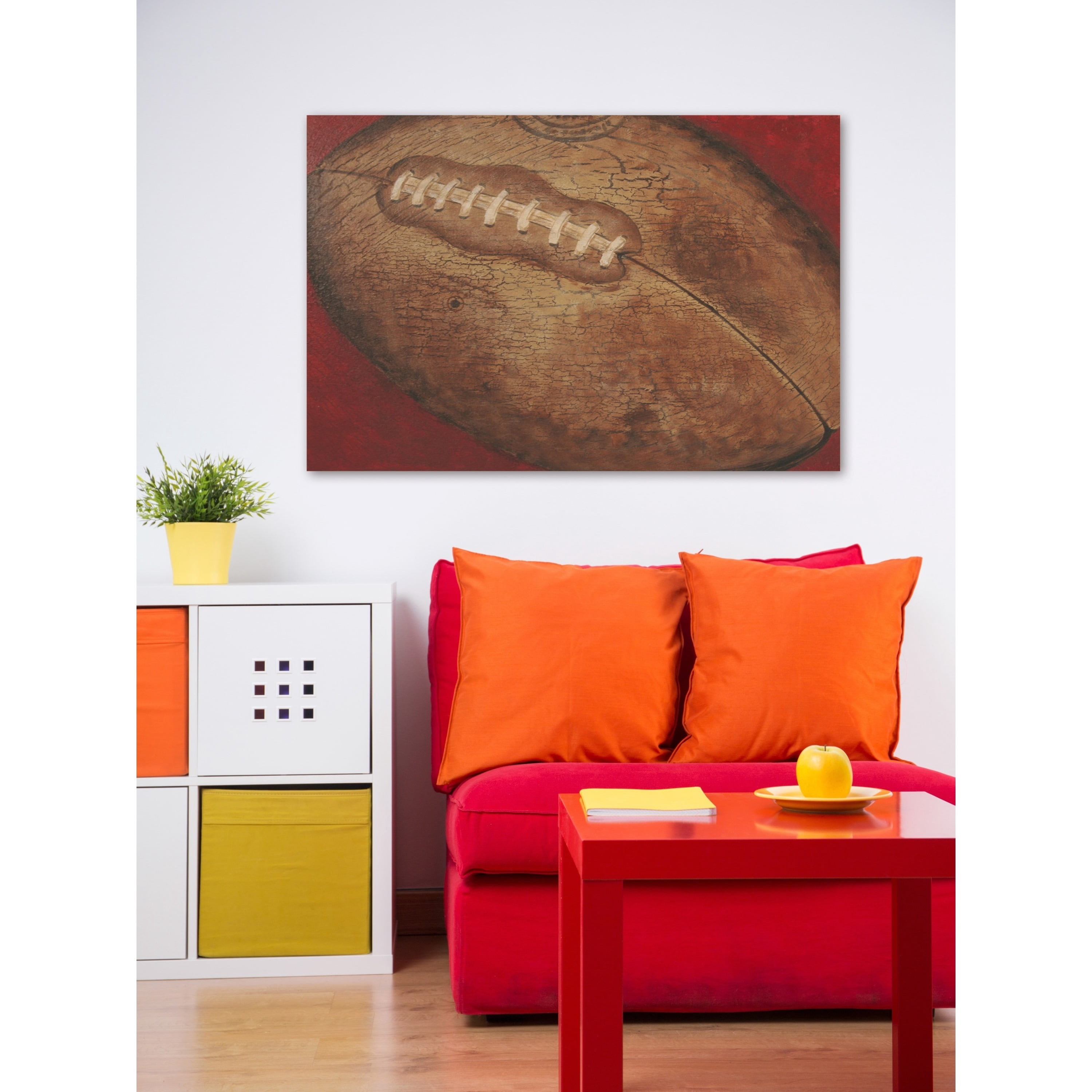"Crackle Football" by Reesa Qualia Painting Print on Wrapped Canvas