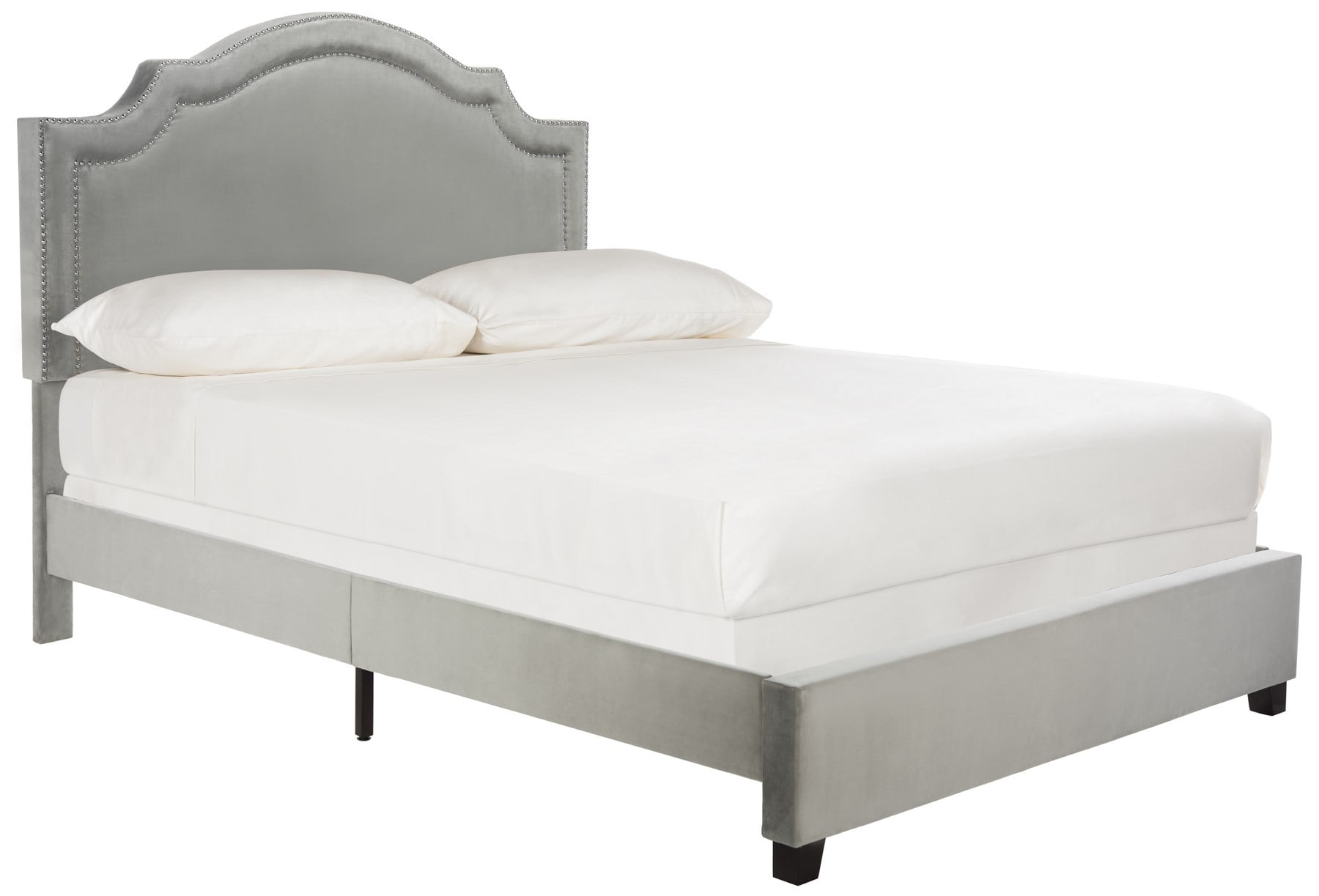 SAFAVIEH Theron Modern Elegant Upholstered Bed Frame with Nail Heads, Full, Pewter