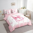 thumbnail image 3 of Feelyou Girly Monogrammed B Bedding Comforter Set 7pcs, Cartoon Pink Bownknot Ribbon Queen Bedding Sets, Princess Buffalo Plaid Reversible Queen Sheet Sets, Super Cozy Room Decor, 3 of 7