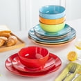 thumbnail image 6 of Malacasa 12 Pcs Dinnerware Sets, Ceramic Plates and Bowls Set, Porcelain Tableware Dishwasher Microwave Safe, Serves for 4 People, Bright Colors, 6 of 8