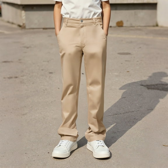 Boys' Flat Khaki Pants Lightweight Breathable Kids Uniform 6-7 Years Pants Boys