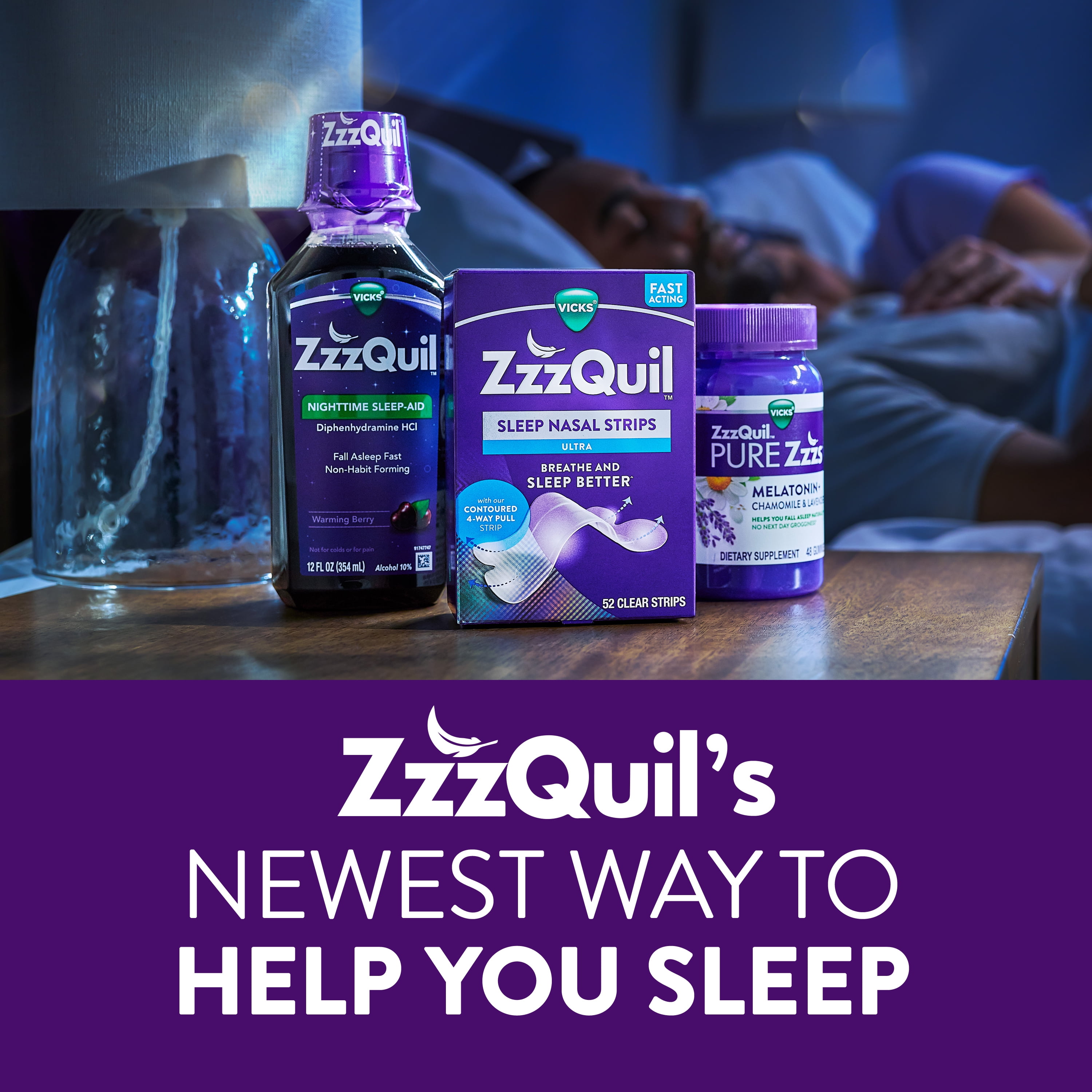 Vicks ZzzQuil Sleep Aid Ultra Nasal Strip, Anti-Snoring Nasal Strips, Clear, Unscented, 26 Count