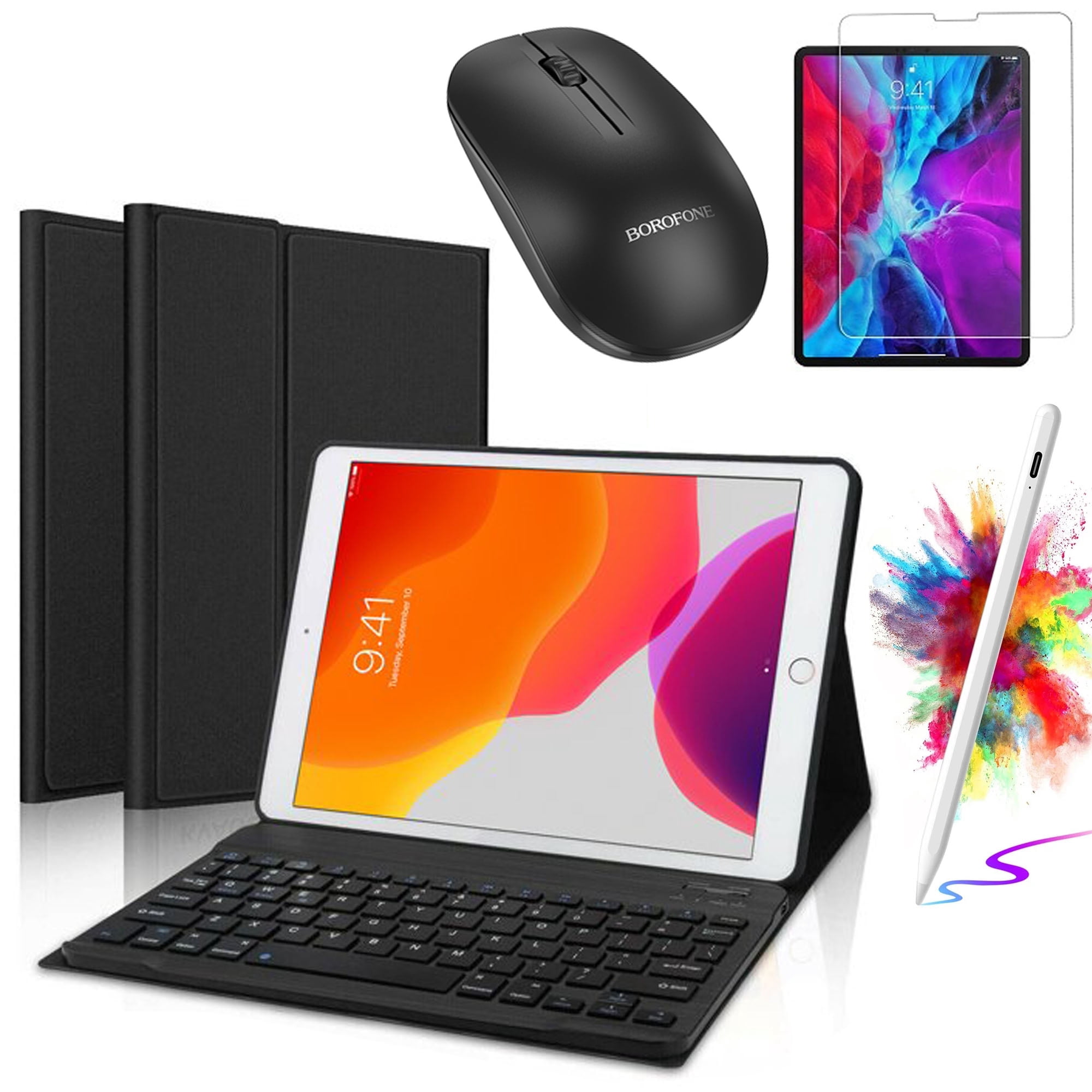 Keyboard Case With Screen protector With Stylus Pen Wireless Mouse for iPad 10.2" iPad 9th Generation 2021 8th 7th Gen Generation Detachable Wireless Keyboard Folio Stand Cover