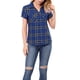 thumbnail image 5 of Camisas de cuadros para mujer Inspire Chic, con cuello de punta y botones, talla 3XL, color azul, 5 of 7