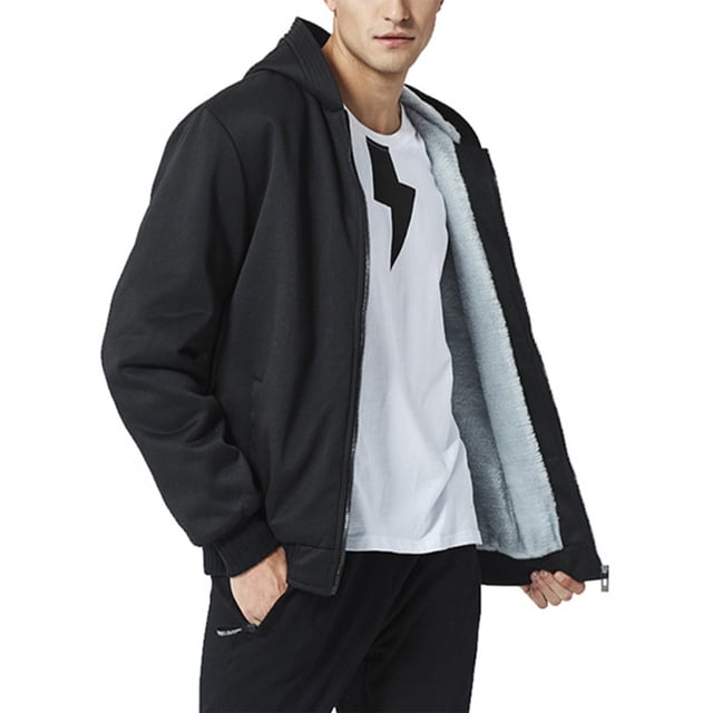 Oucaili Chaqueta con forro de sherpa para hombre, chaquetas con capucha de forro polar para entrenamiento de invierno, abrigos gruesos cálidos con cremallera completa