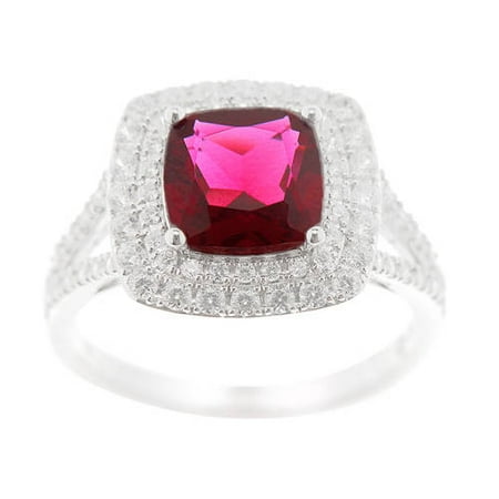 Nanogems Simulated Ruby & Cubic Zirconia Sterling Silver Ring. Size 7 Only