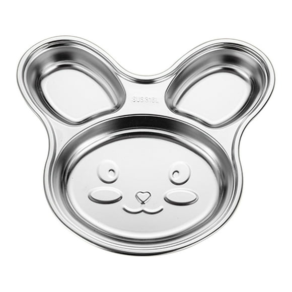 yulier Stainless Steel Divided Dinner Plates, Kids Toddlers Babies Tray, 3 Compartments Plates, Cute Bunny Shape Metal Dinner Dishes Plates Fruit Plate Snack Plate Party Supplies