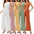 thumbnail image 2 of Qudderr Womens Crewneck Jumpsuits Summer Casual Rompers Sleeveless Slim Bodysuit Women's Elastic Waist Loose Onesies with Pockets S-2XL, 2 of 8