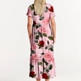 thumbnail image 5 of Jusqu'à 65 % de Rabais! Robes d'Été Mode pour Femmes 2024 Grande Taille Décontractées à Manches Courtes Col Ras du Cou Robe Décontractée Fluide à Étages Maxi Robe de Plage avec Poches Robe à Imprimé Dégradé, 5 of 5