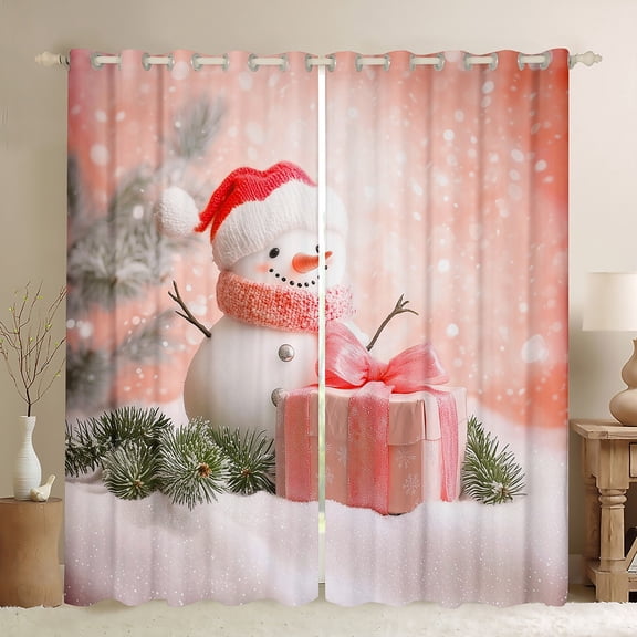 Manfei Teens Christmas Snowman Black Out Curtains, Orange Gifts Print Curtains Pack of 2 (42x63 Each), Western Winter Festival Bedroom Curtains, Curtains and Drapes Room Decor