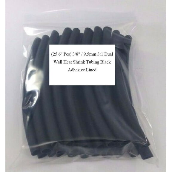 Black 3:1 Heat Shrink Tubing Adhesive Lined Dual Wall (256" Pcs) 3/8" / 9.5mm