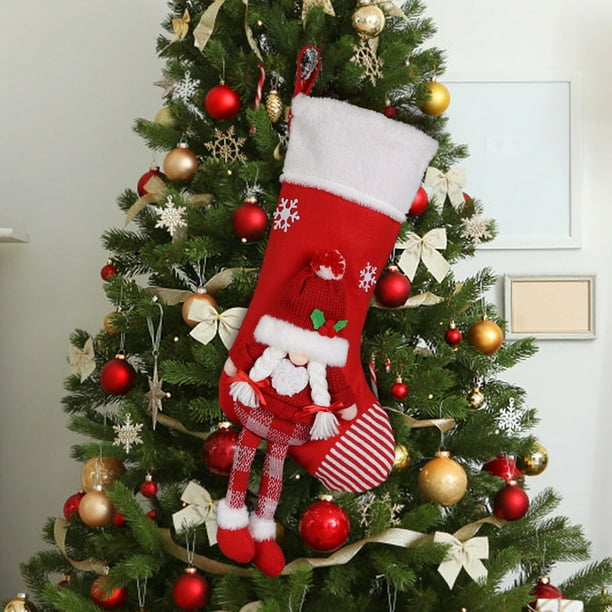 Uuiauoio Large Christmas Stocking for Fireplace Decorations, Festive Holiday Knitted Sock with Santa Snowman Reindeer Design, Gift Candy Bag for Xmas Party Home Mantel