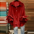 thumbnail image 1 of TaTaai Three Quarter Sleeve Pullover Women, Ruffle Trim Loose Fit Top, Soft Casual Sweatshirt Blouse, Festive Holiday Wear for Thanksgiving Christmas Gift, 1 of 6