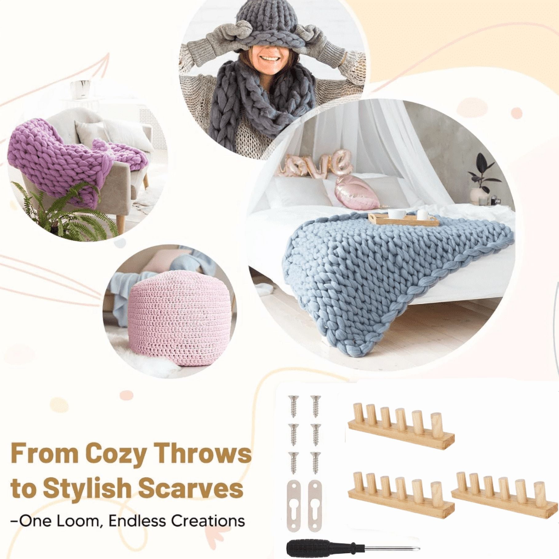 FVDPWYE Wooden Knitting Loom Kit Portable Reusable Thick Blanket Loom for Yarn Craft