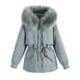 thumbnail image 6 of Women Hooded Winter Coat Women Padded Jacket Thickened Plush Lined Coat with Drawstring Waist Winter Warm Puffer Jacket with Faux Fur Hood, 6 of 8