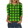 thumbnail image 2 of VERUGU Womens Tops Fashion Plaid Print Button Blouses Crew Neck 3/4 Sleeve Casual T-shirt Loose Tops Pullover Green M, 2 of 4