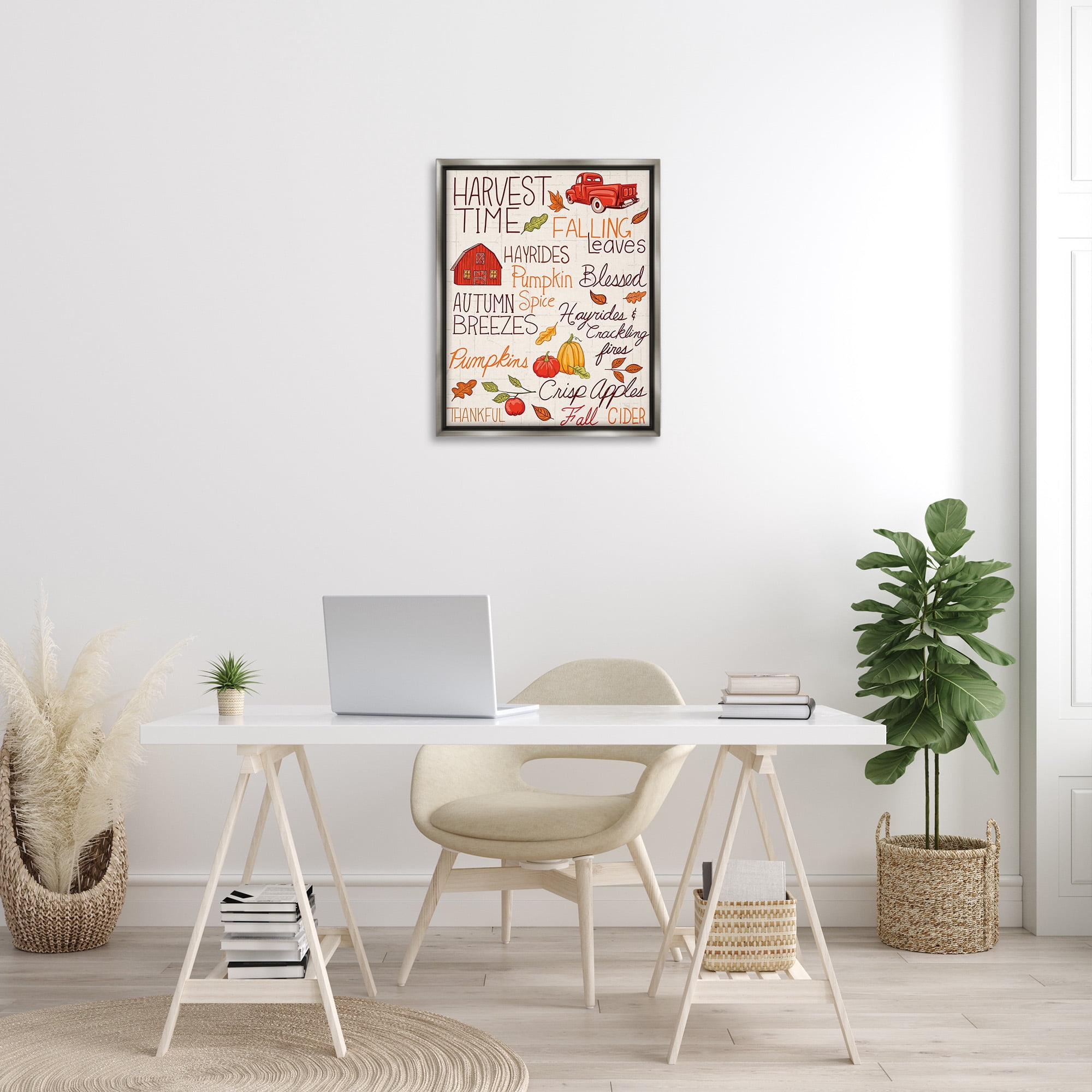 Stupell Industries Harvest Time Phrases Holiday Painting Gray Floater Framed Canvas Art Print Wall Art, 25 x 31