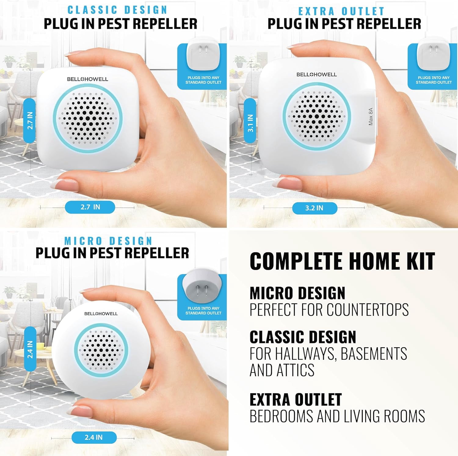 Bell+Howell Upgraded 2025 Ultrasonic Pest Repeller Indoor 6 Pk, Pest Repellent Ultrasonic Plug In, Mouse Repellent Indoor, Rodent Repellent, Pest Repellent Family & Pet Safe, 6 Pack