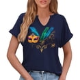 thumbnail image 6 of Olyvenn Short Sleeve V-Neck Blouses & Shirts Casual Ladies' Printed T-shirt Comfortable Fashion Top Daily Wear Suitable for All Seasons Perfect for Home and Outings Navy XXL, 6 of 6