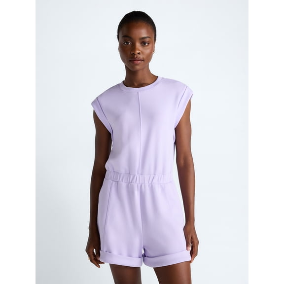 Scoop Women's and Women's Plus Scubaknit Crewneck Romper, Sizes XS-4X
