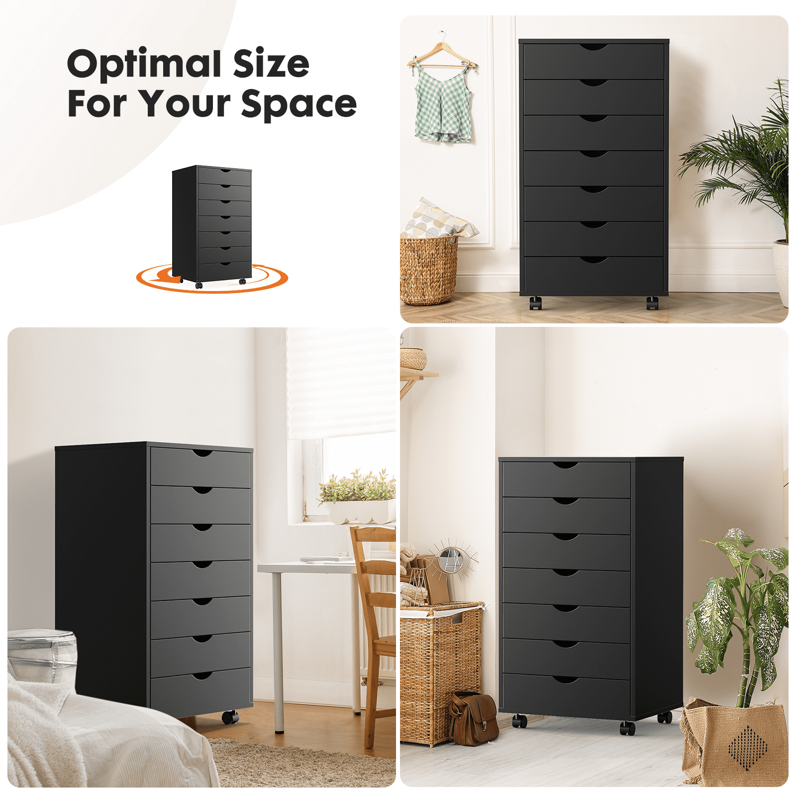 MAYEERTY 7-Drawer Mobile File Cabinet, Storage Cabinet Dressers with Wheels Mobile Organizer Drawers for Office, Bedroom, Home