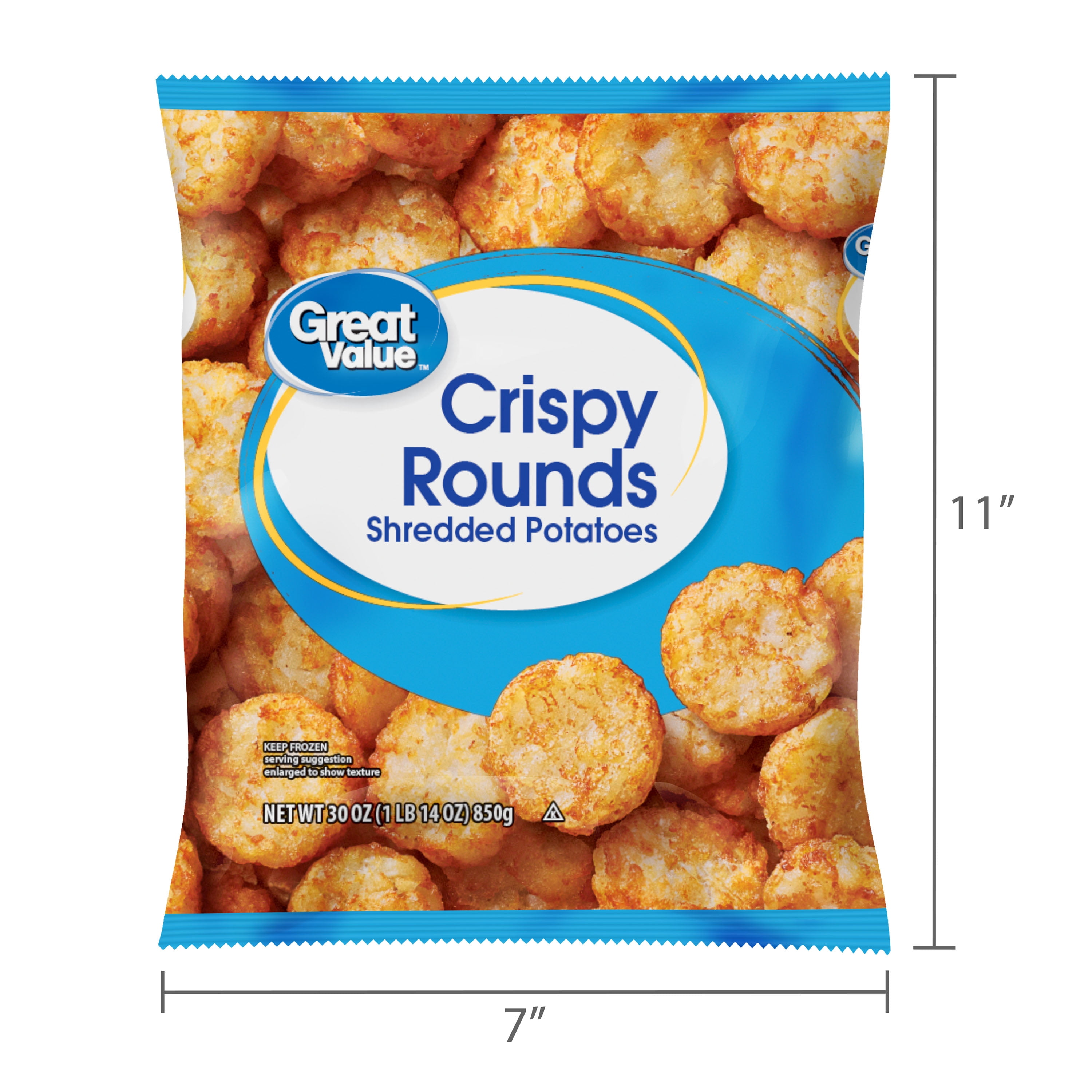 Great Value Crispy Rounds Shredded Potatoes, 30 oz (Frozen)