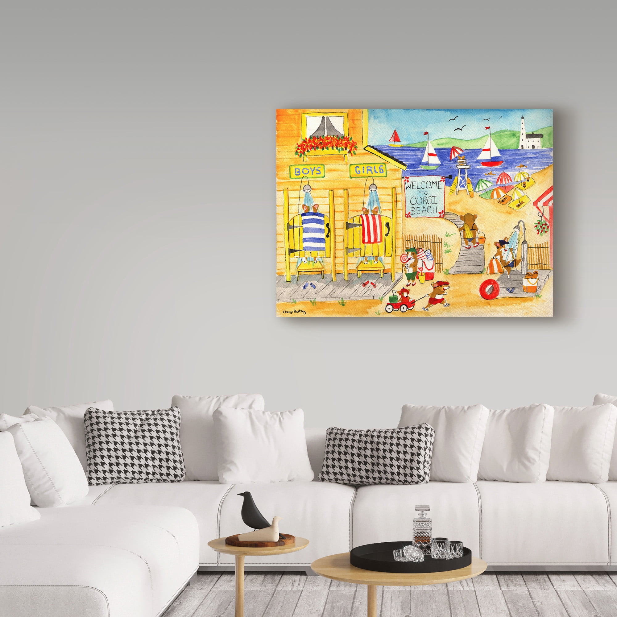 Trademark Fine Art 'Welcome To Corgi Dog Beach' Canvas Art by Cheryl Bartley