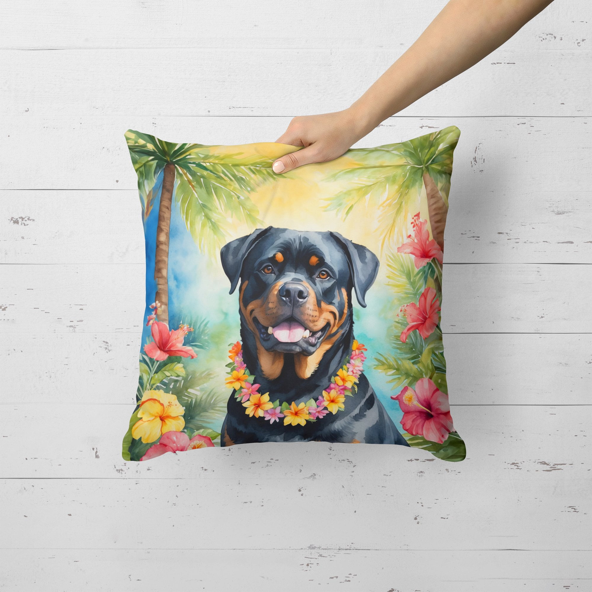 Rottweiler Luau Throw Pillow 18 in x 18 in