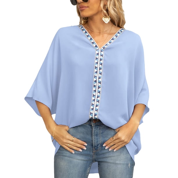 Txlixc Dolman manga cuello en V mujer #39;st - camisa gasa suelta Split verano Street Top Txlixc moda