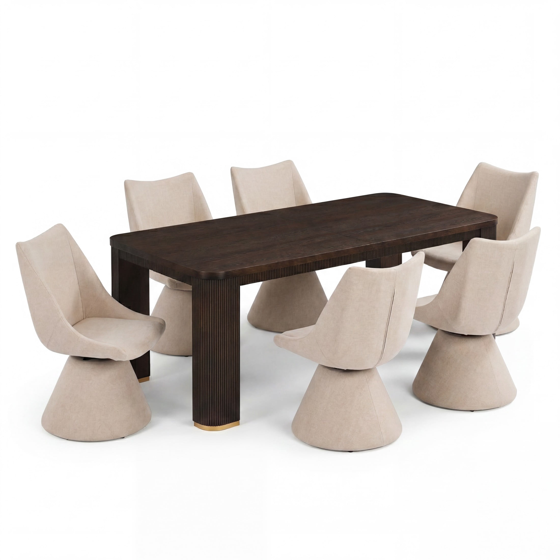 Christopher Knight Home 7-Piece Modern Swivel Upholstered Dining Chairs with 90" Table, Espresso+Beige