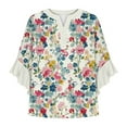 thumbnail image 3 of 3/4 Sleeve Tops, Womens Blouses Trendy 2025 Button up Ruffle Short Sleeve T Shirts Floral Print Ruffle 3/4 Sleeve V-Neck Shirts Spring Summer Tunic Tops, MR-4, XL, 3 of 5