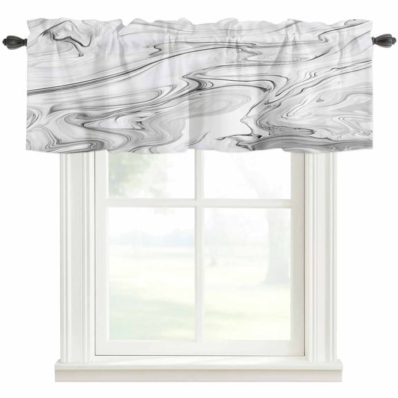 White Gray Marble Kitchen Valances for Windows, Modern Minimalist Abstract Texture Bathroom Window Valances 42x12 Inch Rod Pocket Window Treatments Valance Curtains for Living Room Bedroom Decor