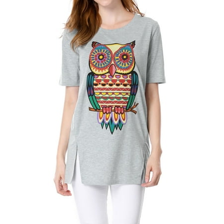 X 30 Light Gray Top - Women Top Short Sleeve Split Hem Printed Tunic Top Blouse Shirt Light Gray L (US 14)