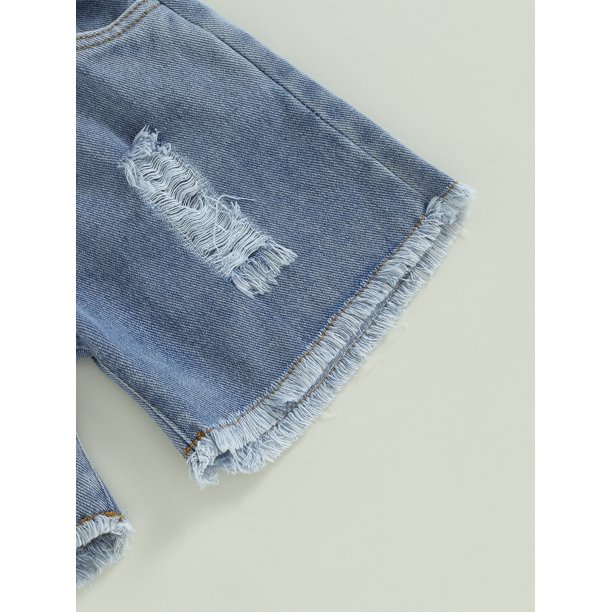 Girls Bright Blue Trashed Denim Shorts, Girls Shorts