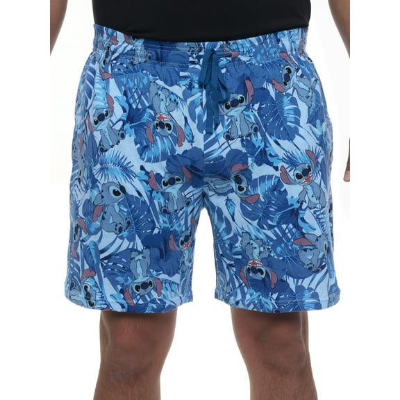 Mens Disney Stitch Pajama Sleep Shorts Loungewear Pockets Blue