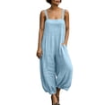 thumbnail image 6 of Baggy Linen Jumpsuits for Women Sleeveless Square Neck Overall Rompers Pleated Loose Casual Jumpsuit Blue, XL, 6 of 7