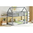 thumbnail image 3 of New Multi-Functional Twin over Twin Rubber Wood Floor Bunk Bed, with ladder,Guardrails,House-Shaped-Bunk Bed,Grey, 3 of 11