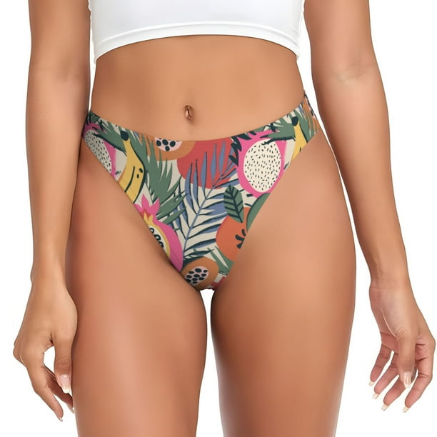 Balery Tropical Fruit Tangas de Algodón para Mujer con Estampado – Ropa Interior Sexy, Transpirable, G-string-Small